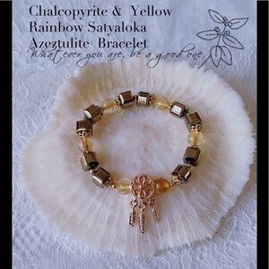 Chalcopyrite &  Yellow Rainbow Satyaloka Azeztulite  Bracelet